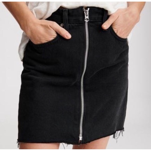 Rag & Bone Anna Denim Skirt Clean Raven Black Full Zip Front Size 24 $250 Chic - Picture 2 of 11